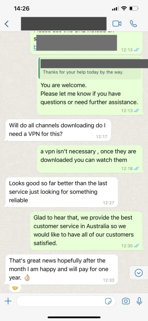 Illustrative FreeGoTV WhatsApp support conversation 3